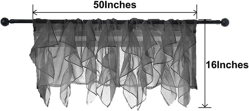 PearAge Ruffled Voile Semi Sheer Curtain Valance, Kitchen Living Room Shabby Chic Ruffle Valance Curtains, Girls Daughters Bedroom Cascade Window Valance Black 50x16 Inches - Image 5